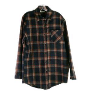 Adora - Navy/Rust Button Down Plaid Shacket - Size Large